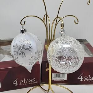 Holiday Time Glass and Glitter Lot of 8 Large 3" round Ornaments In Original Box
